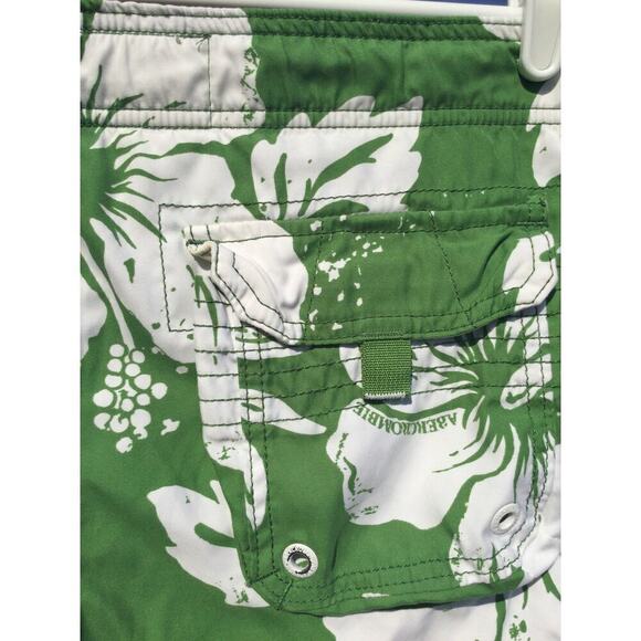 Abercrombie & Fitch swim trunks 30 green white shorts drawstring tropical y2k - Picture 10 of 11